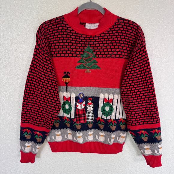 Sweater Loft Sweaters - Vintage Christmas Sweater Women Small Ugly Xmas Party Carolers Cats Holiday 90s